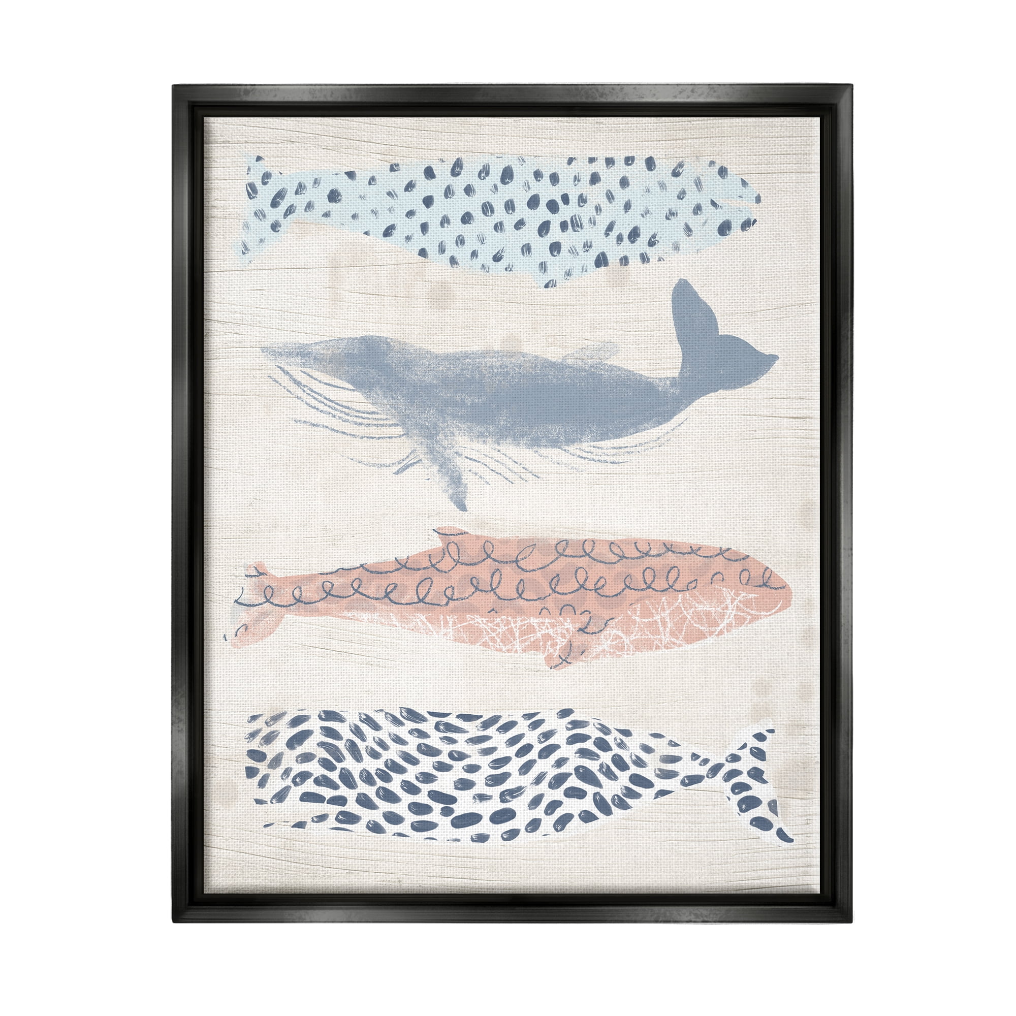 Stupell Industries Maritime Patterned Whales Animals & Insects Painting Black Floater Framed Canvas Art Print Wall Art, 25 x 31