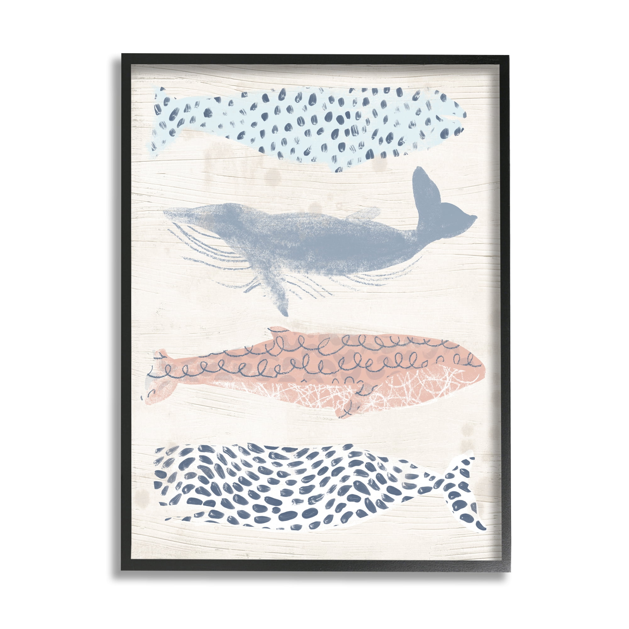 Stupell Industries Maritime Patterned Whales Animals & Insects Painting Black Framed Art Print Wall Art, 11 x 14