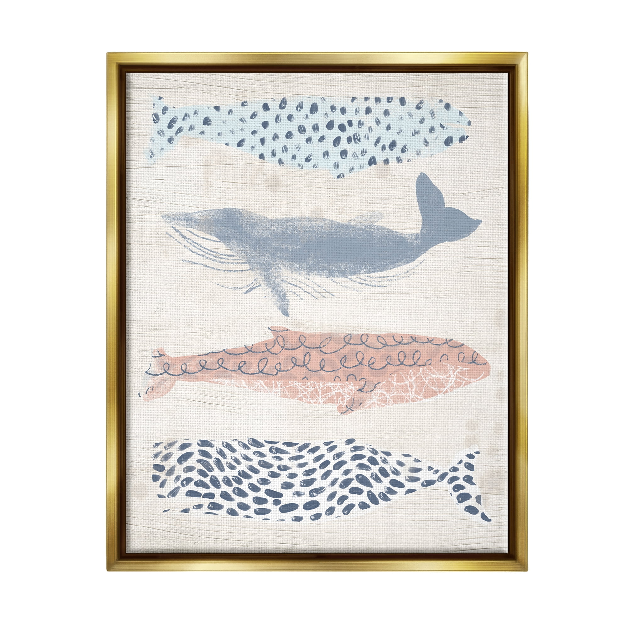 Stupell Industries Maritime Patterned Whales Animals & Insects Painting Gold Floater Framed Canvas Art Print Wall Art, 25 x 31