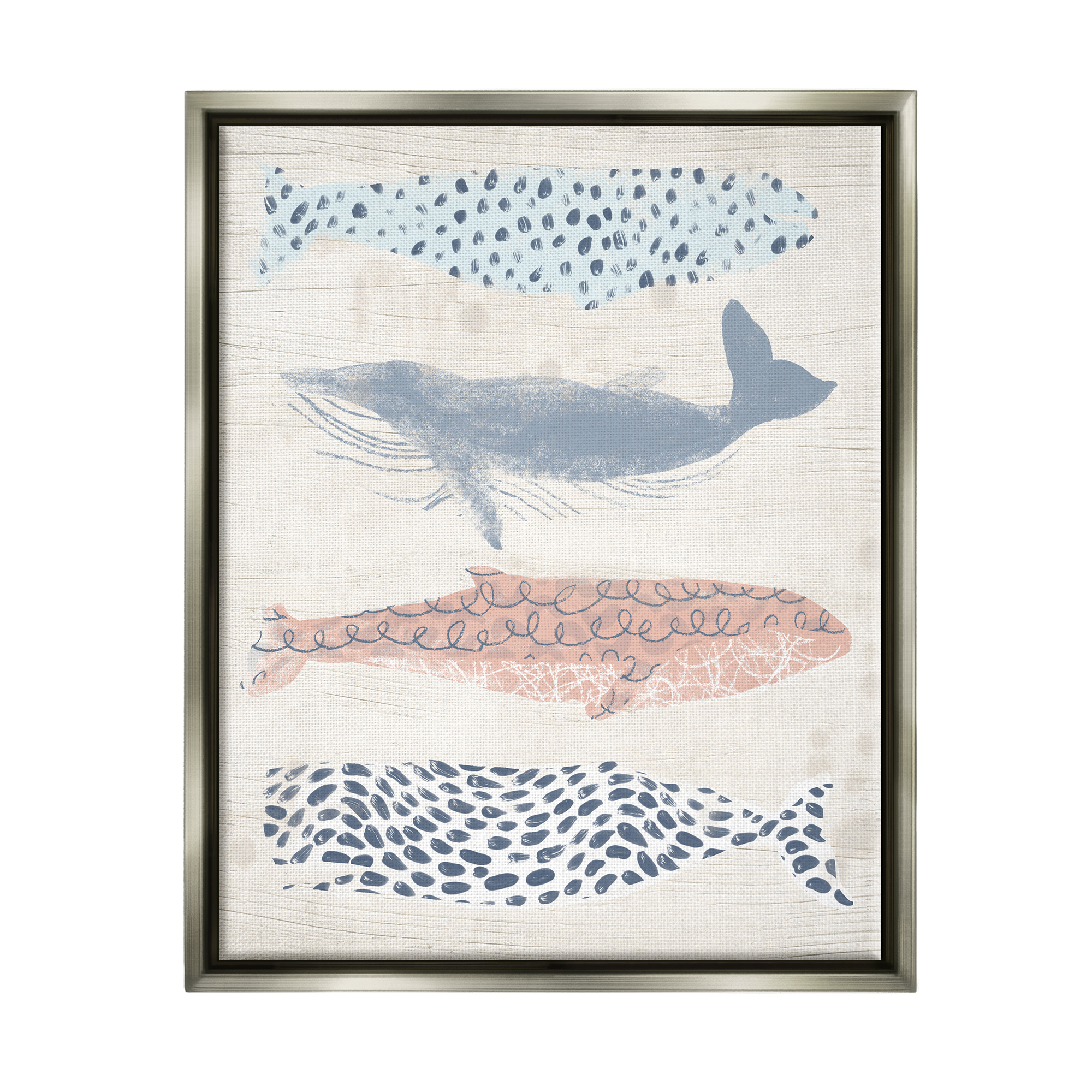 Stupell Industries Maritime Patterned Whales Animals & Insects Painting Gray Floater Framed Canvas Art Print Wall Art, 25 x 31