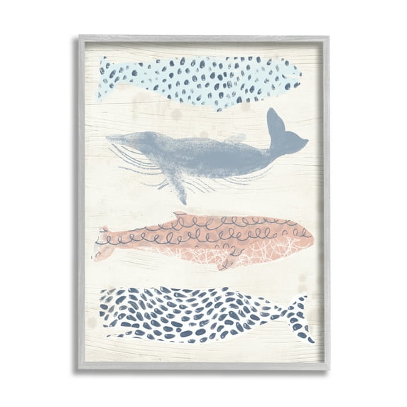Stupell Industries Maritime Patterned Whales Animals & Insects Painting Gray Framed Art Print Wall Art, 11 x 14