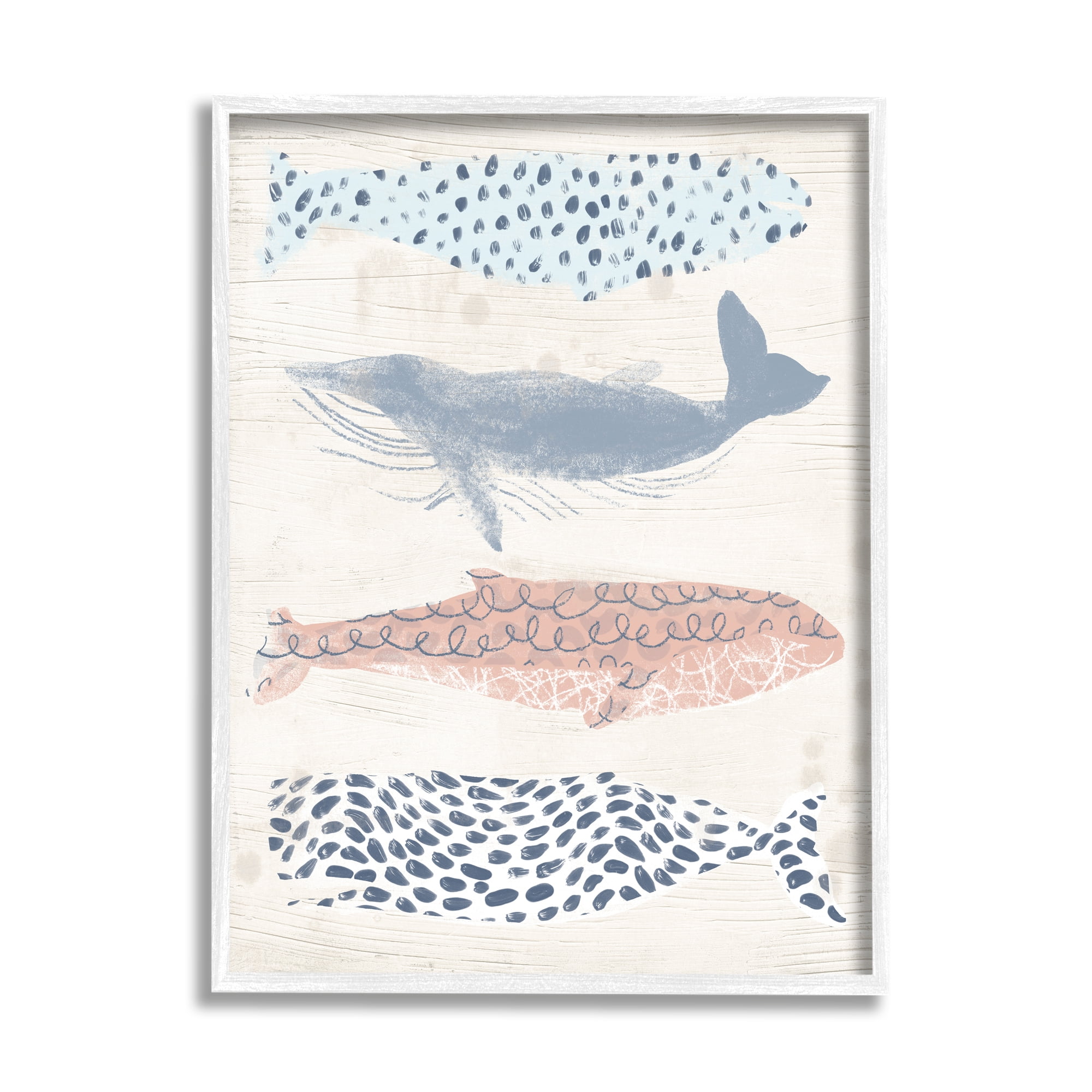 Stupell Industries Maritime Patterned Whales Animals & Insects Painting White Framed Art Print Wall Art, 11 x 14