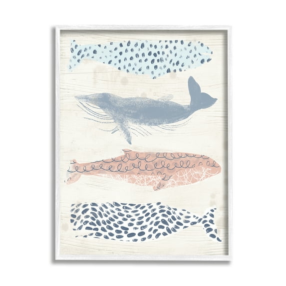 Stupell Industries Maritime Patterned Whales Animals & Insects Painting White Framed Art Print Wall Art, 16 x 20