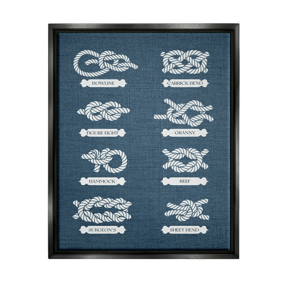 Stupell Industries Maritime Rope Knots Nature Painting Black Floater Framed Canvas Art Print Wall Art, 25 x 31