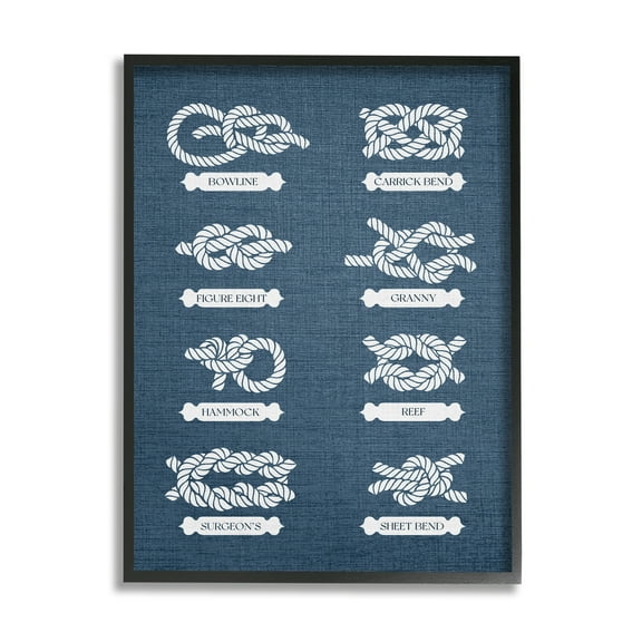 Stupell Industries Maritime Rope Knots Nature Painting Black Framed Art Print Wall Art, 11 x 14
