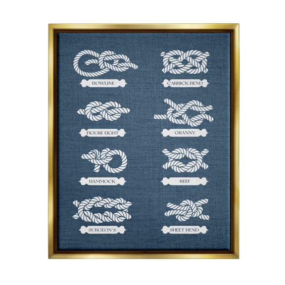 Stupell Industries Maritime Rope Knots Nature Painting Gold Floater Framed Canvas Art Print Wall Art, 17 x 21