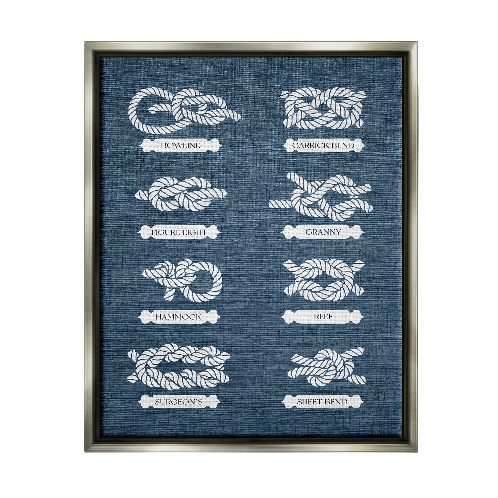 Stupell Industries Maritime Rope Knots Nature Painting Gray Floater Framed Canvas Art Print Wall Art, 25 x 31