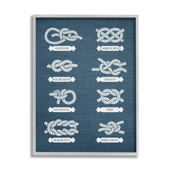 Stupell Industries Maritime Rope Knots Nature Painting Gray Framed Art Print Wall Art, 24 x 30