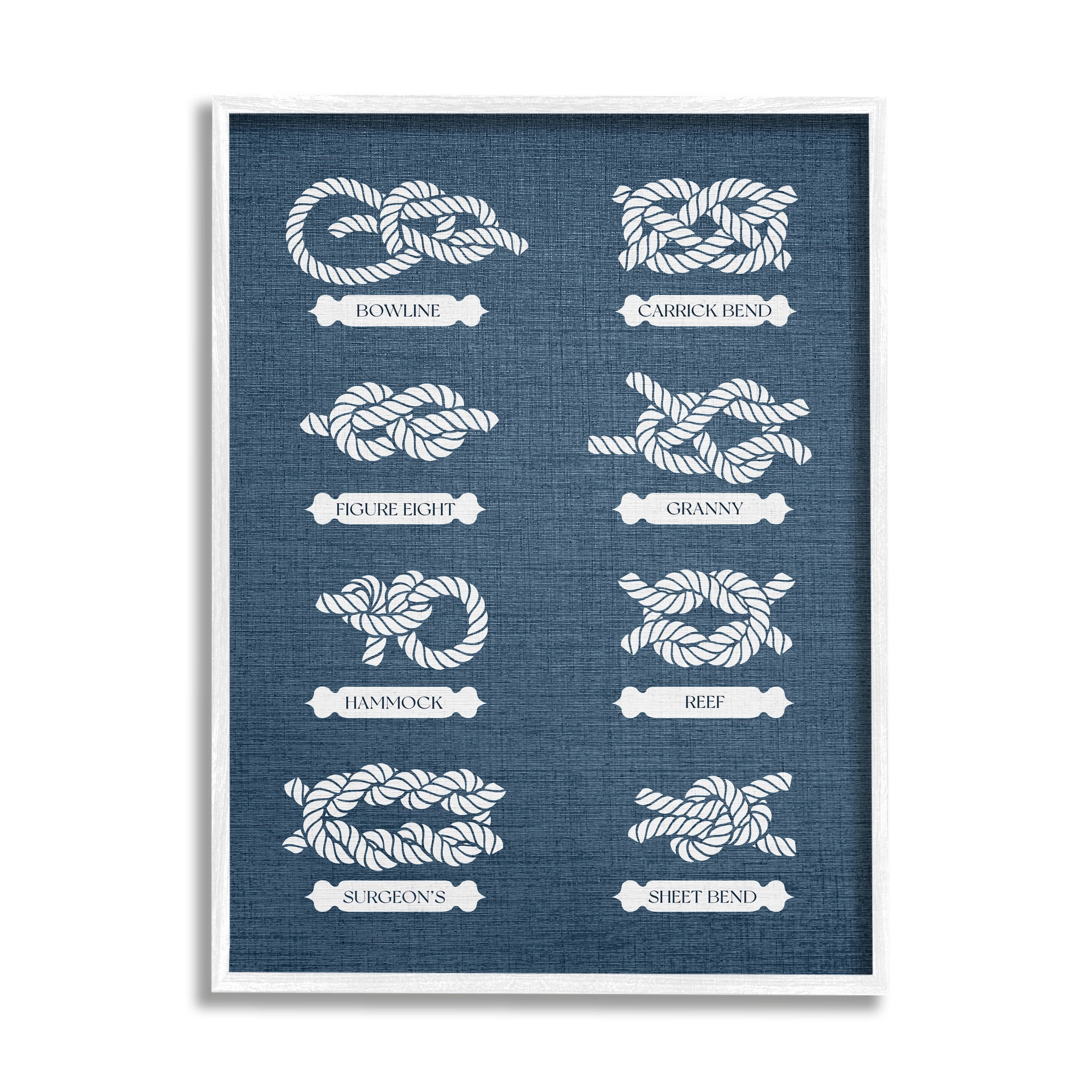 Stupell Industries Maritime Rope Knots Nature Painting White Framed Art Print Wall Art, 16 x 20