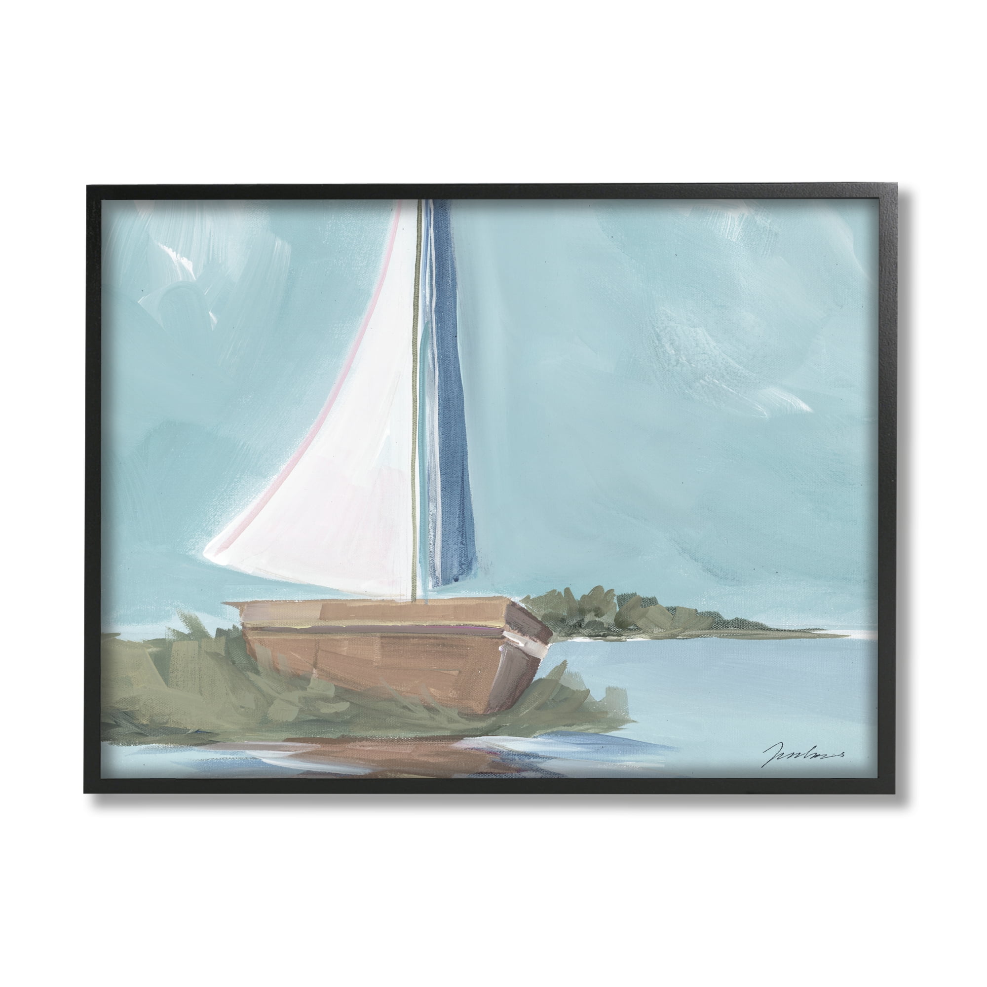 Stupell Industries Maritime Sailboat Scene Transportation Painting Black Framed Art Print Wall Art, 30 x 24