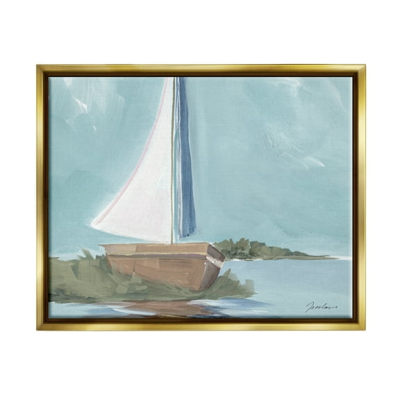 Stupell Industries Maritime Sailboat Scene Transportation Painting Gold Floater Framed Art Print Wall Art, 31 x 25