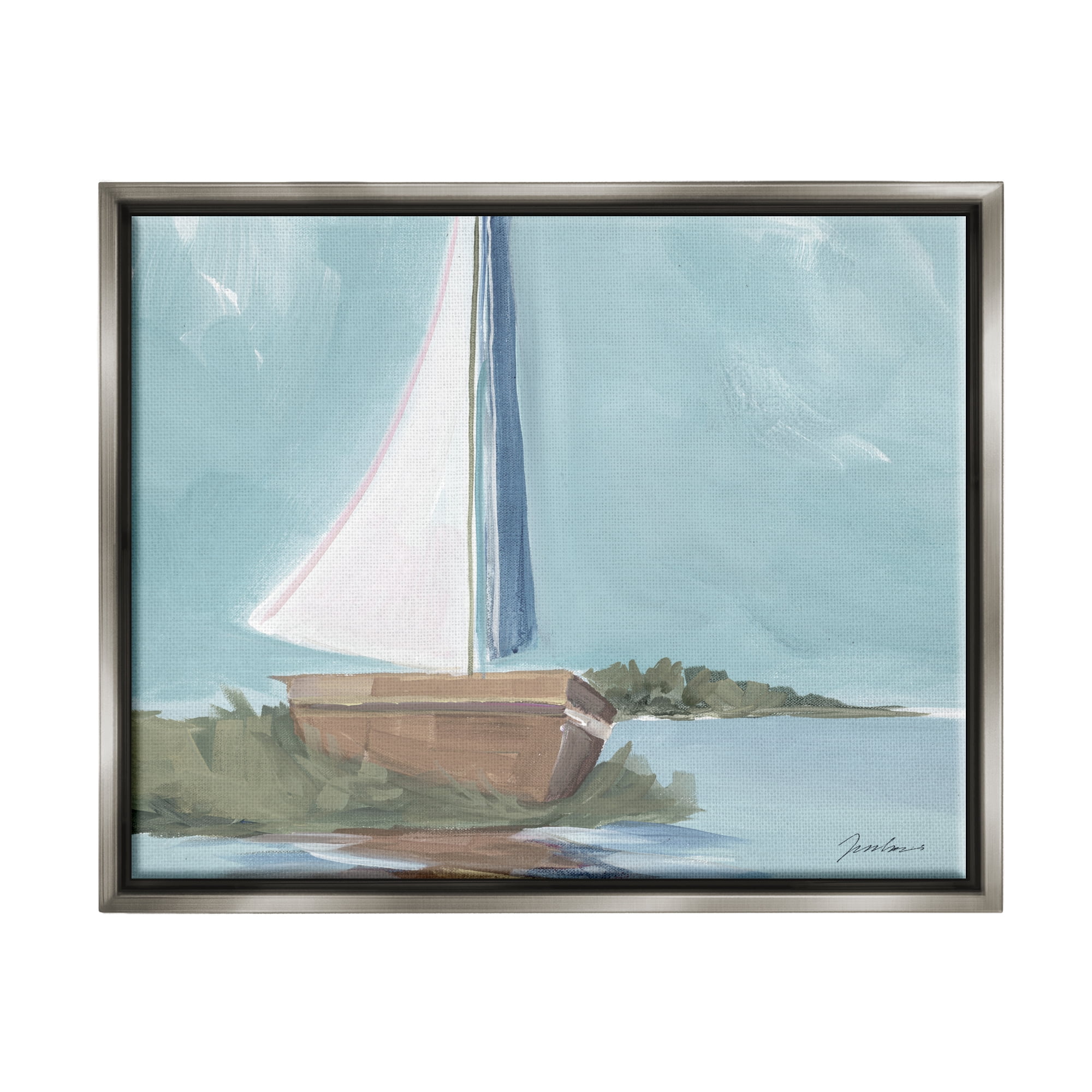 Stupell Industries Maritime Sailboat Scene Transportation Painting Gray Floater Framed Art Print Wall Art, 21 x 17