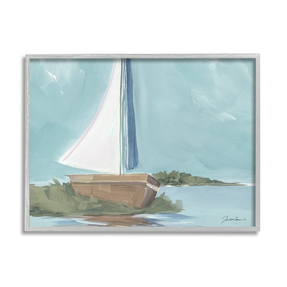 Stupell Industries Maritime Sailboat Scene Transportation Painting Gray Framed Art Print Wall Art, 30 x 24