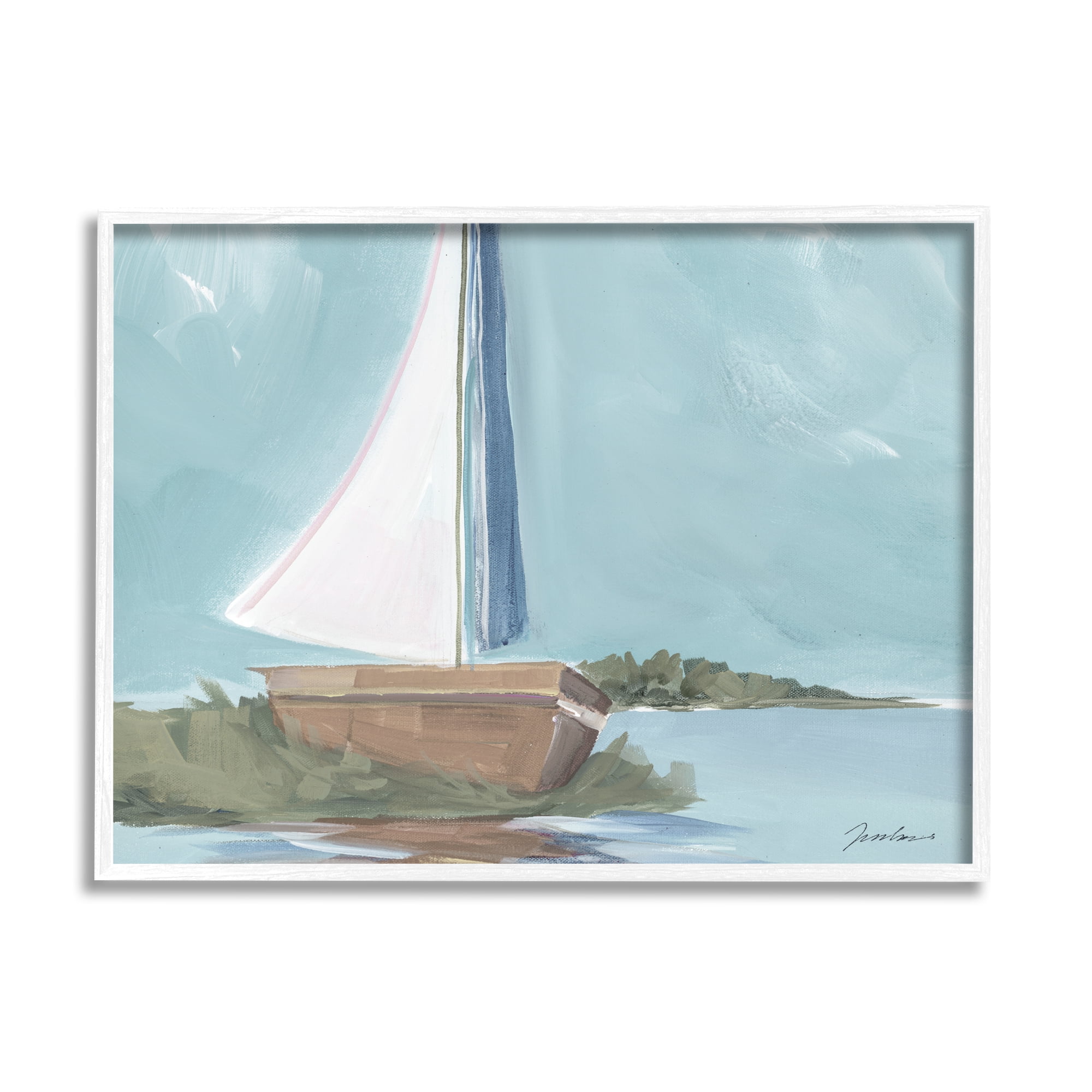 Stupell Industries Maritime Sailboat Scene Transportation Painting White Framed Art Print Wall Art, 20 x 16
