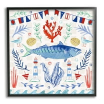 Stupell Industries Maritime Sea Life Pattern Animals & Insects Painting Black Framed Art Print Wall Art, 12 x 12