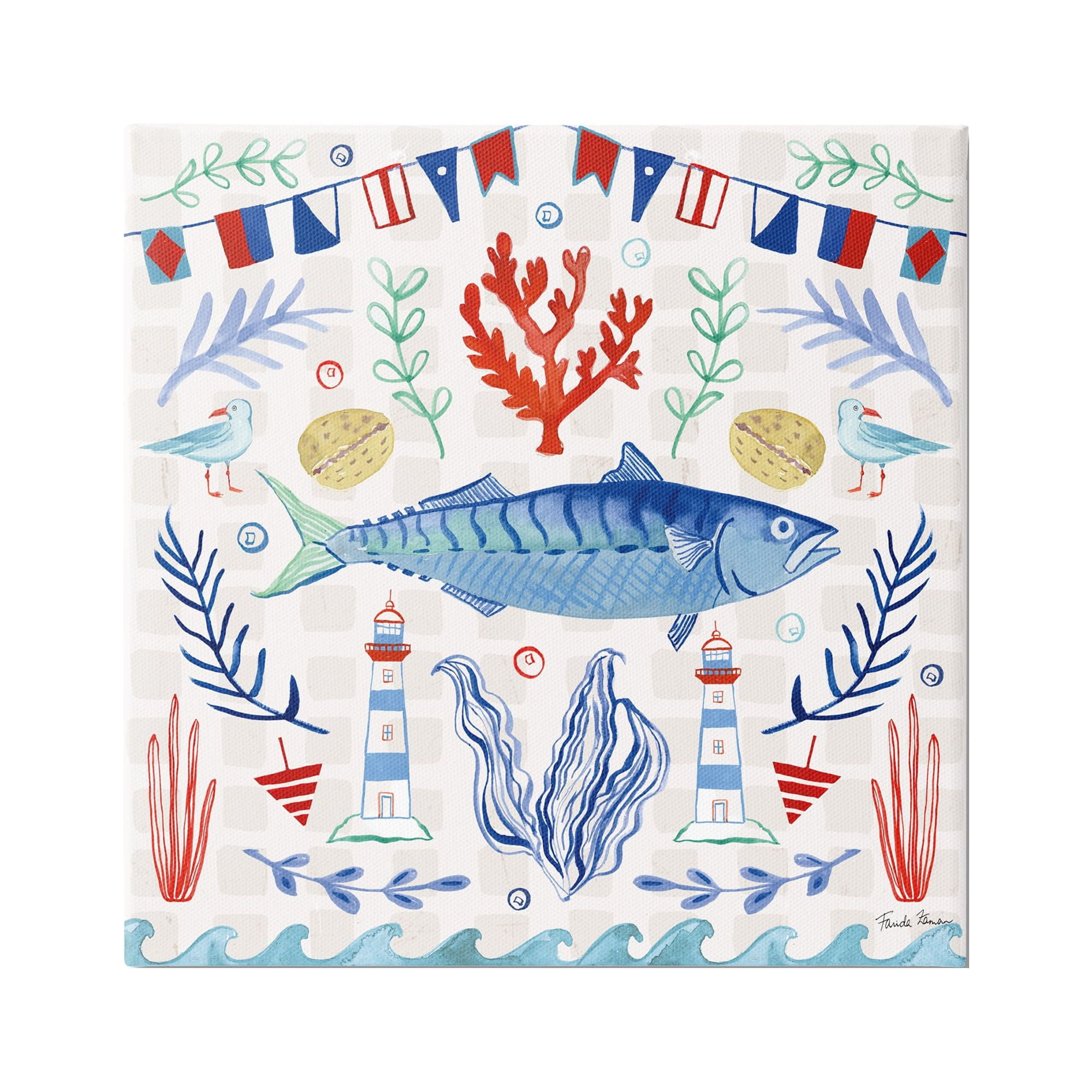Stupell Industries Maritime Sea Life Pattern Animals & Insects Painting Gallery Wrapped Canvas Print Wall Art, 36 x 36