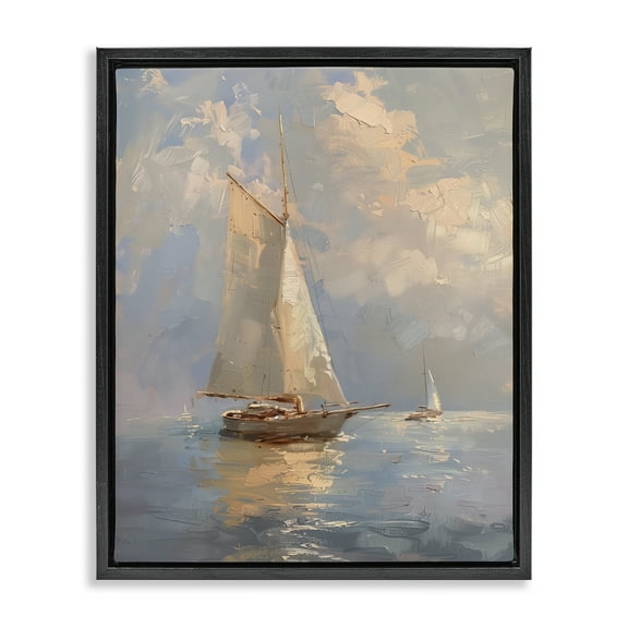 Stupell Industries Maritime Ship on Cloudy Sea Transportation Painting Black Floater Framed Canvas Art Print Wall Art, 17 x 21