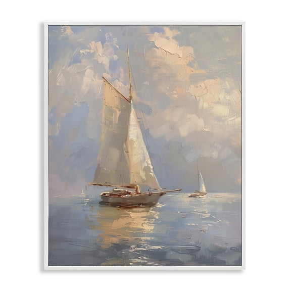 Stupell Industries Maritime Ship on Cloudy Sea Transportation Painting White Framed Art Print Wall Art, 11 x 14