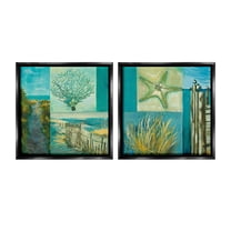 Stupell Industries Maritime Summer Collage Landscape Painting Black Floater Framed Canvas Art Print Wall Art, 18 x 18, Set of 2