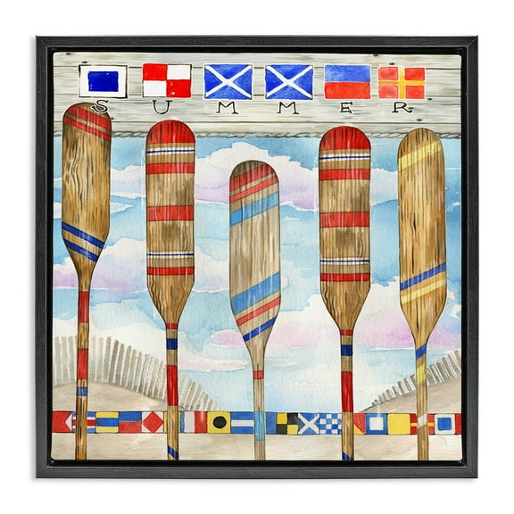 Stupell Industries Maritime Summer Paddles Nautical & Beach Painting Black Floater Framed Canvas Art Print Wall Art, 18 x 18