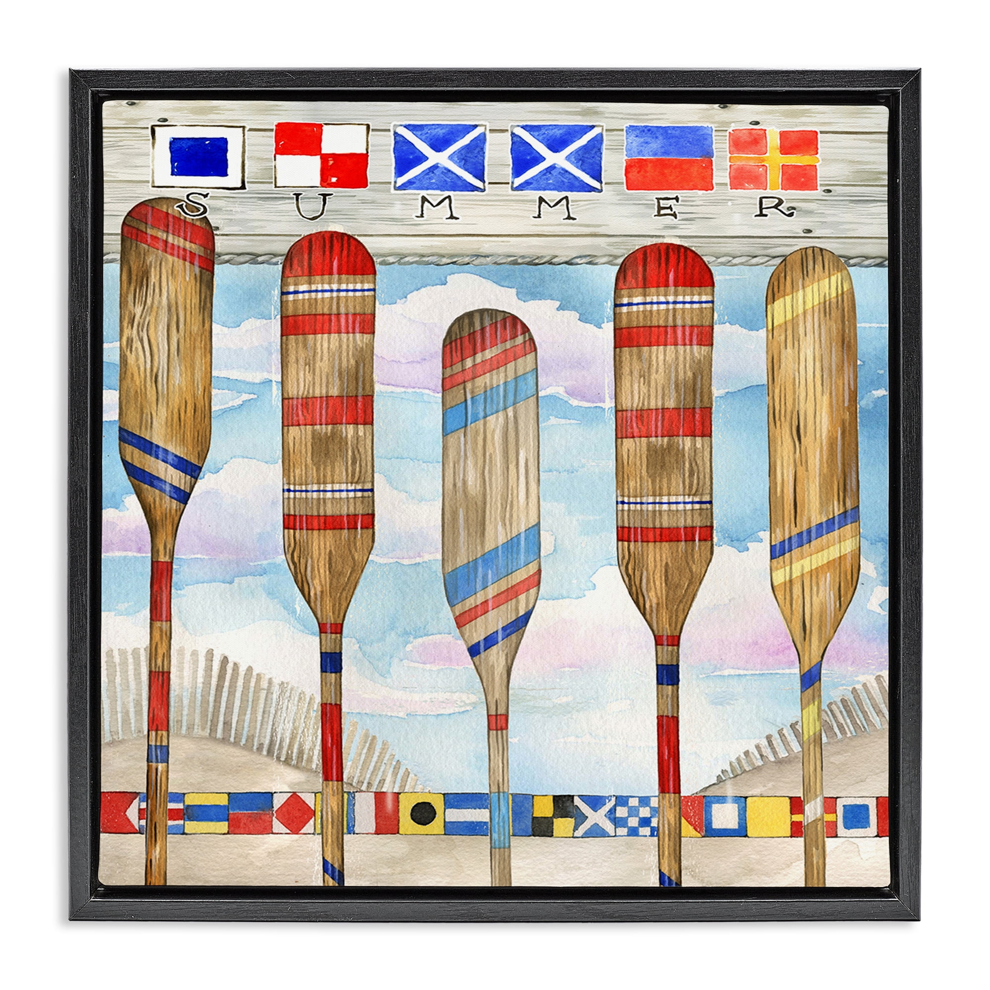 Stupell Industries Maritime Summer Paddles Nautical & Beach Painting Black Floater Framed Canvas Art Print Wall Art, 25 x 25