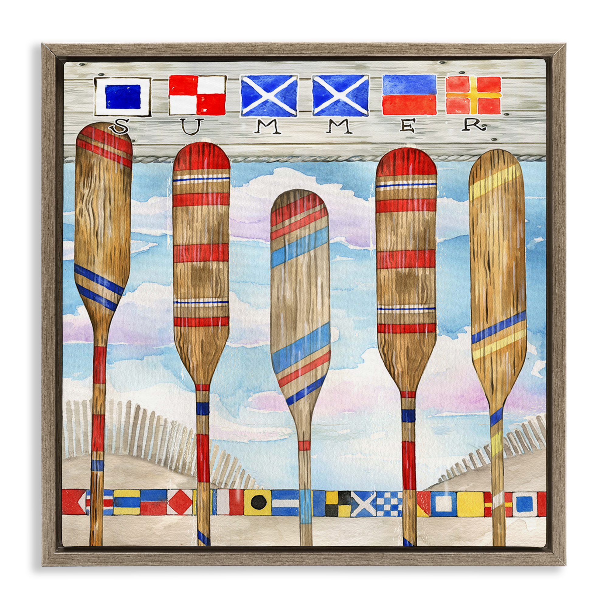 Stupell Industries Maritime Summer Paddles Nautical & Beach Painting Brown Floater Framed Canvas Art Print Wall Art, 25 x 25