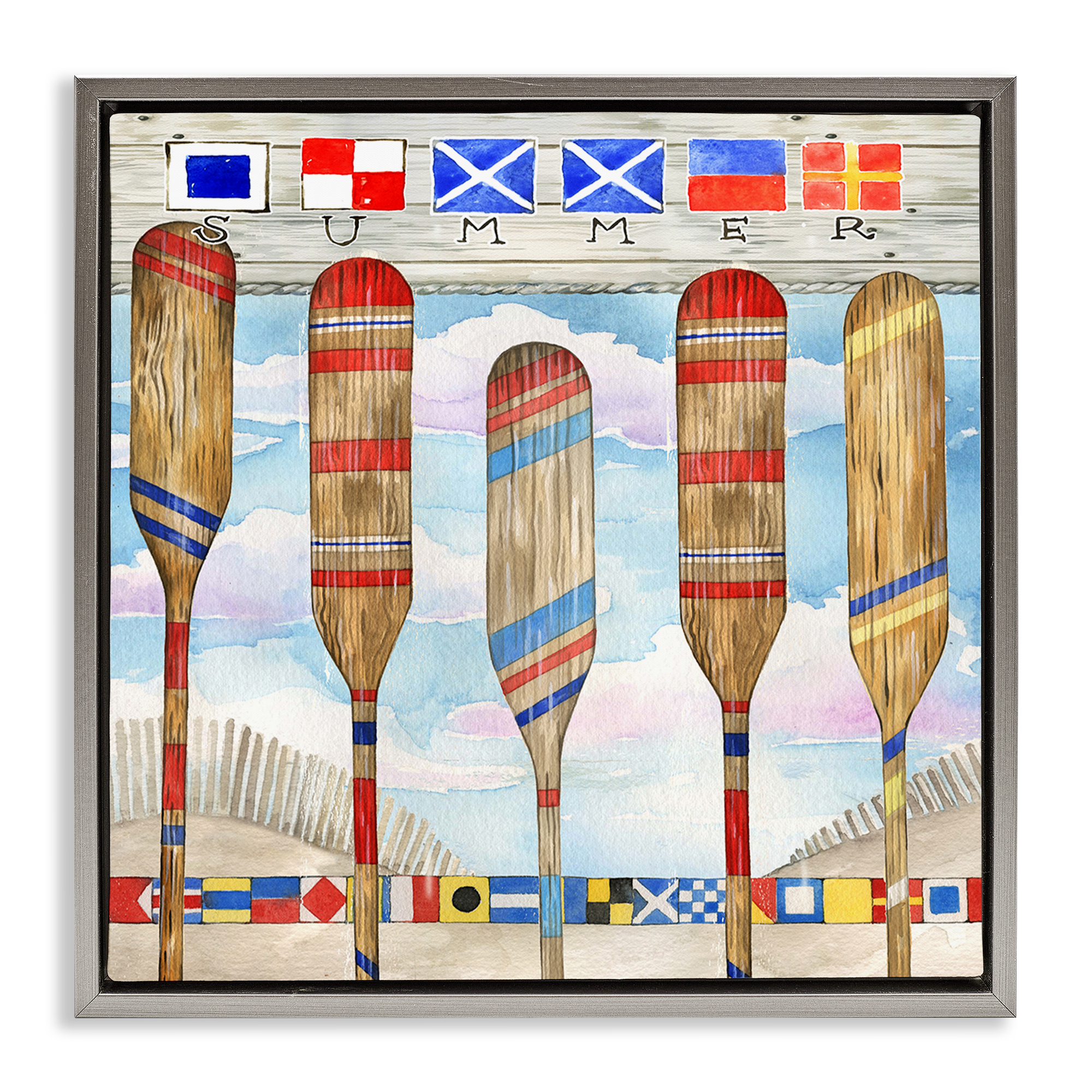 Stupell Industries Maritime Summer Paddles Nautical & Beach Painting Gray Floater Framed Canvas Art Print Wall Art, 25 x 25