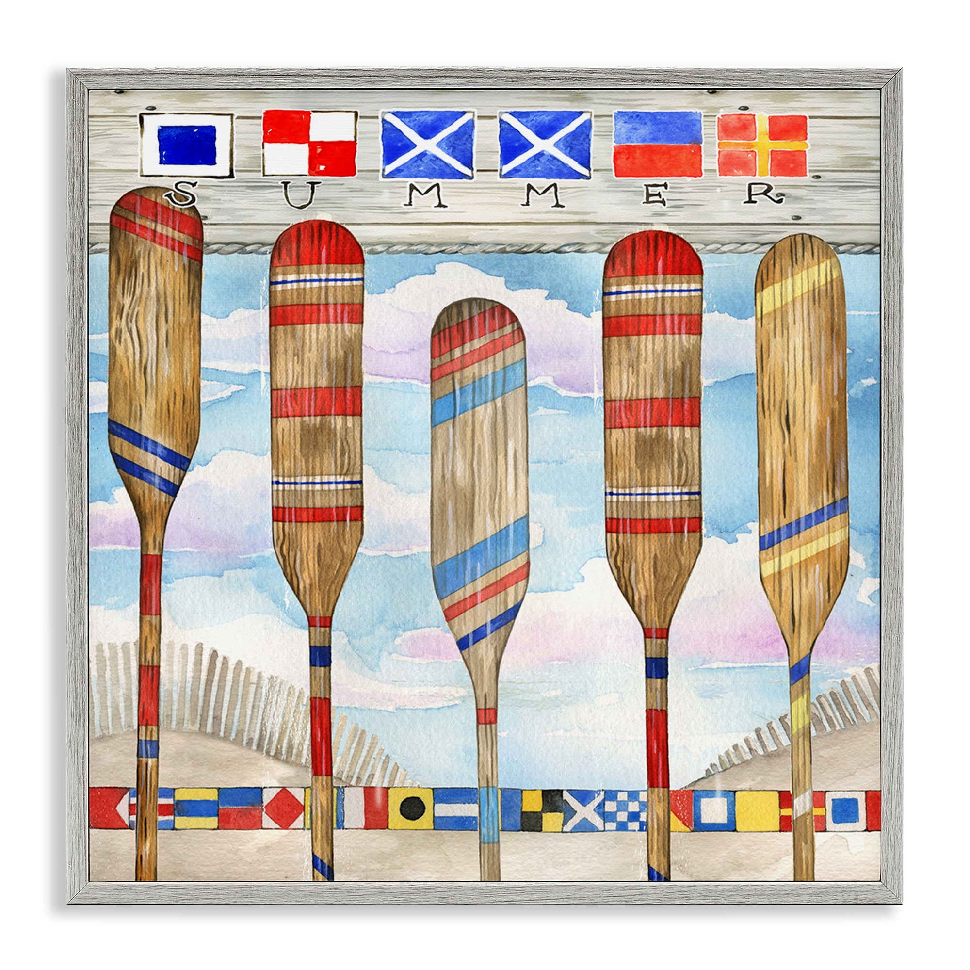 Stupell Industries Maritime Summer Paddles Nautical & Beach Painting Gray Framed Art Print Wall Art, 12 x 12