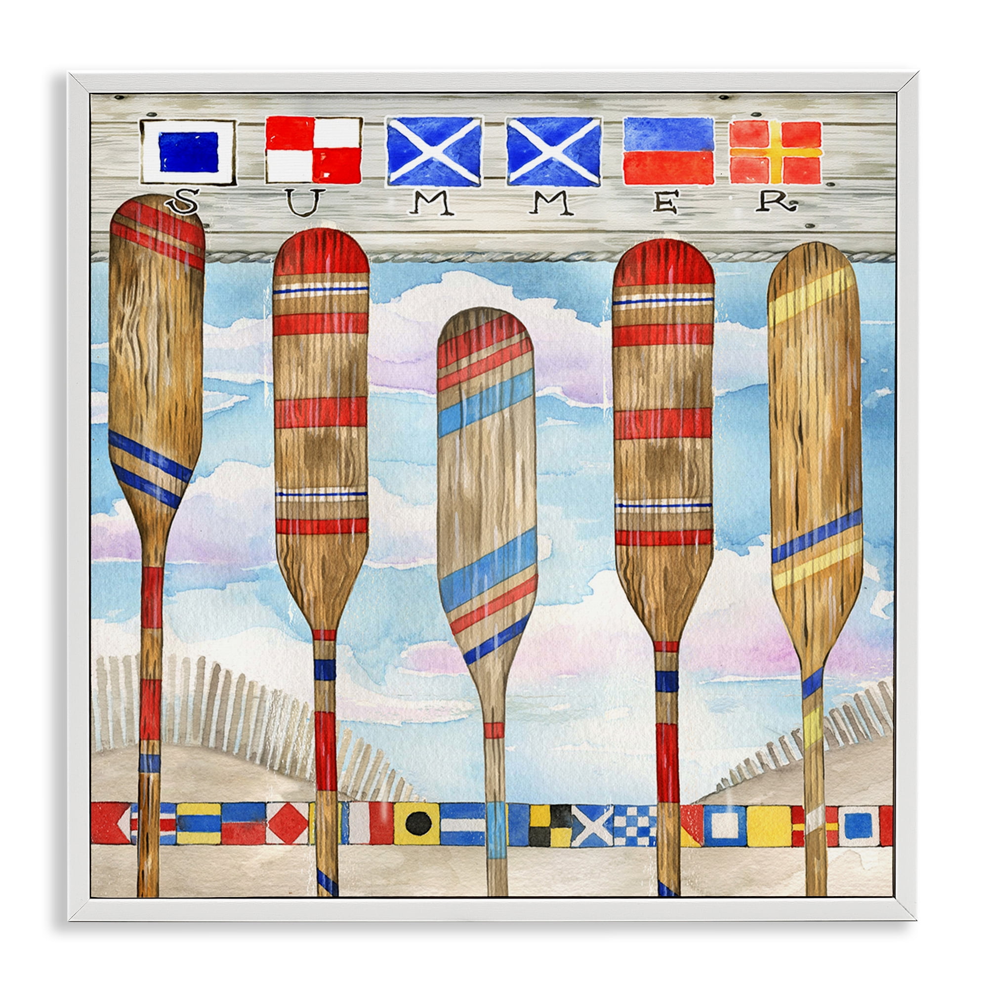 Stupell Industries Maritime Summer Paddles Nautical & Beach Painting White Framed Art Print Wall Art, 12 x 12