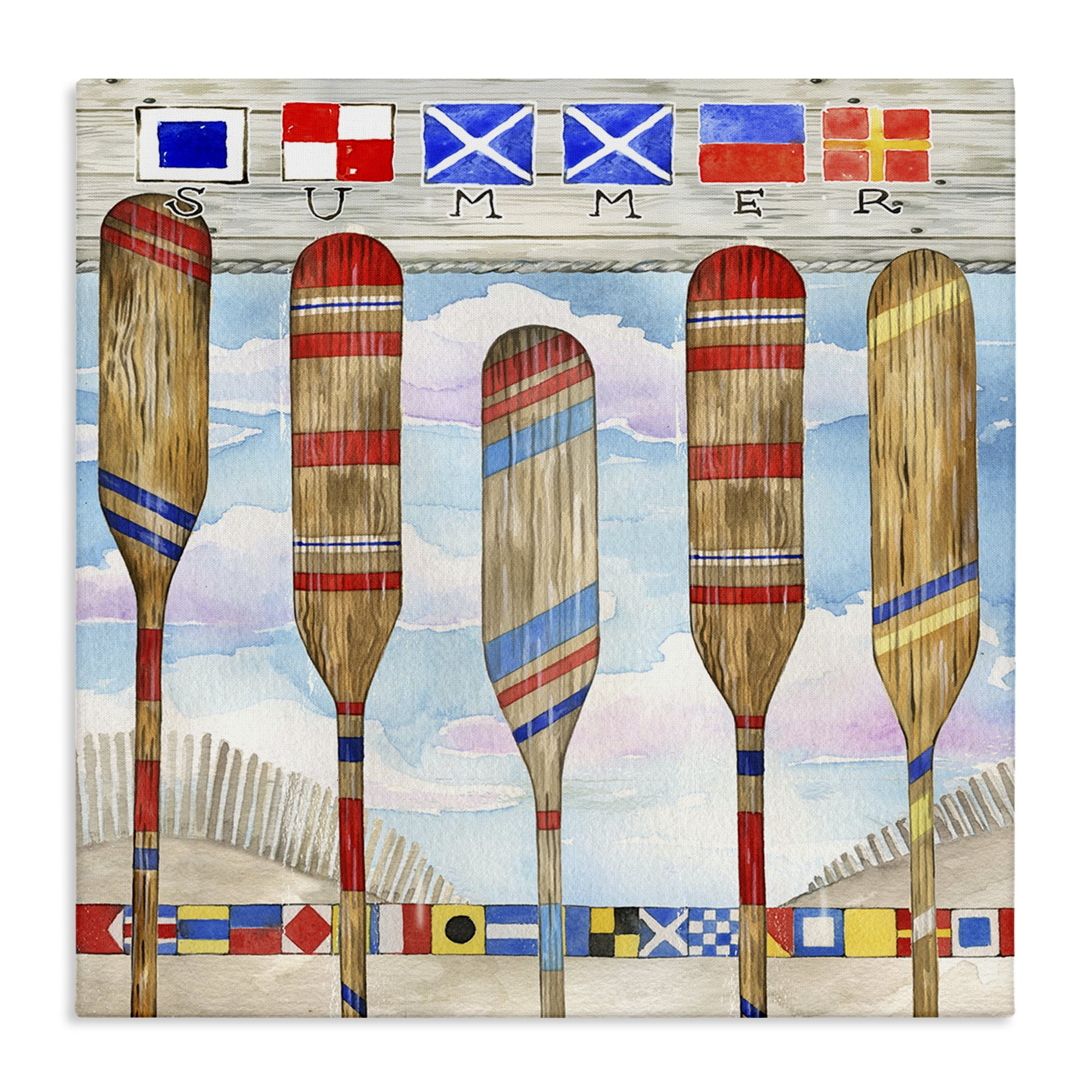 Stupell Industries Maritime Summer Paddles Nautical & Beach Painting Wrapped Canvas Art Print Wall Art, 36 x 36