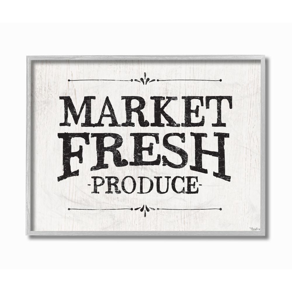 Stupell Industries Market Fresh Produce Wood Texture Farm Word Design Framed Wall Art by Gigi Louise