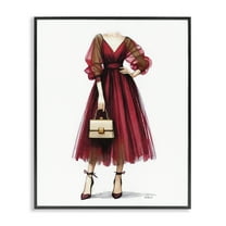 Stupell Industries Maroon Fashion Gown Fashion Painting Black Framed Art Print Wall Art, 11 x 14