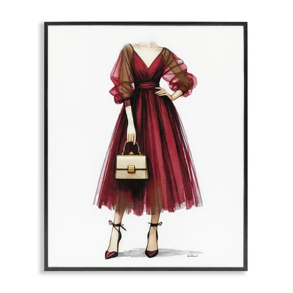 Stupell Industries Maroon Fashion Gown Fashion Painting Black Framed Art Print Wall Art, 11 x 14