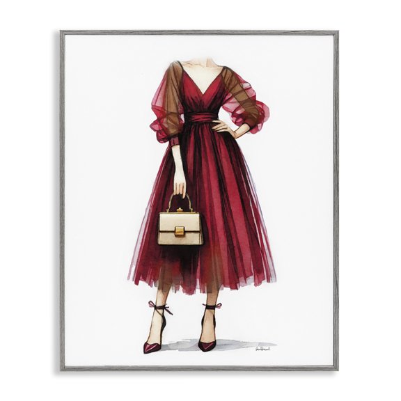 Stupell Industries Art Deco Maroon Fashion Gown Gray Framed Giclee Art, 11 x 14, by Amanda Greenwood