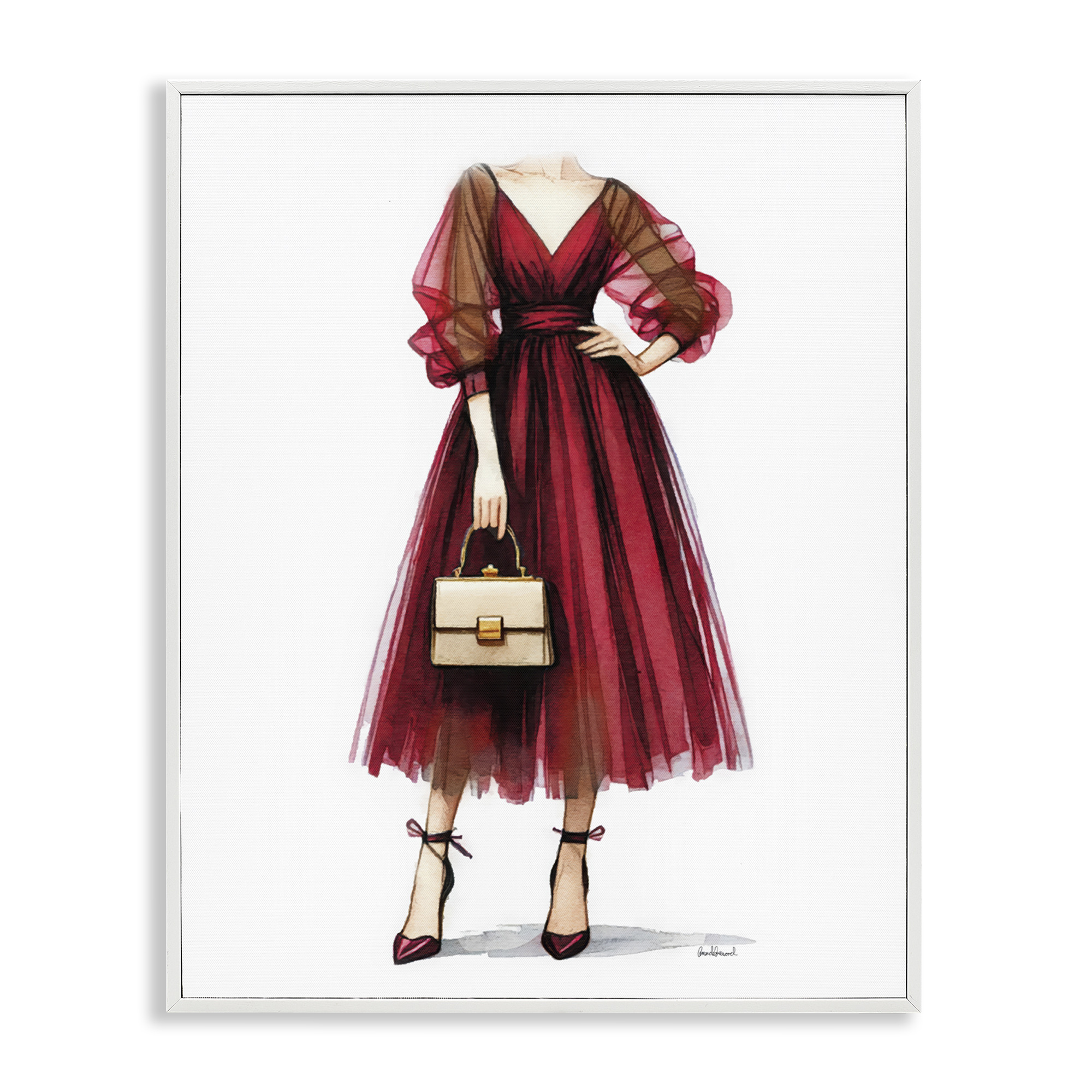 Stupell Industries Maroon Fashion Gown Fashion Painting White Framed Art Print Wall Art, 11 x 14