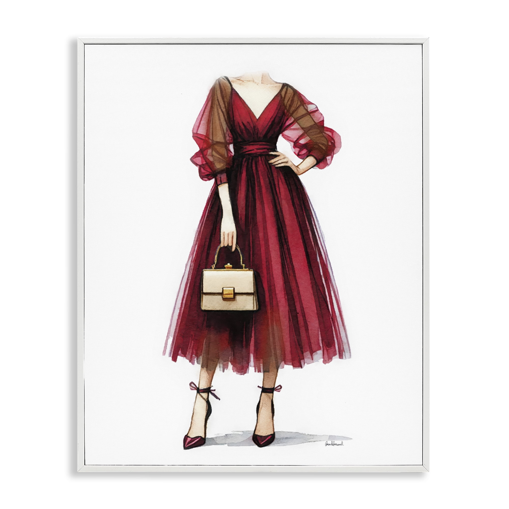 Stupell Industries Maroon Fashion Gown Fashion Painting White Framed Art Print Wall Art, 24 x 30