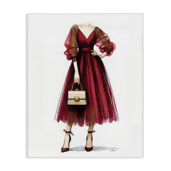 Stupell Industries Maroon Fashion Gown Fashion Painting Wrapped Canvas Art Print Wall Art, 24 x 30