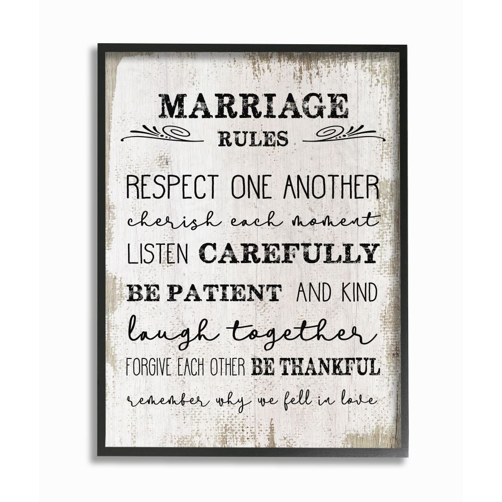 Stupell Industries Marriage Rules Home Family Inspirational Word Textured Design Framed Giclee Texturized Art by Daphne Polselli