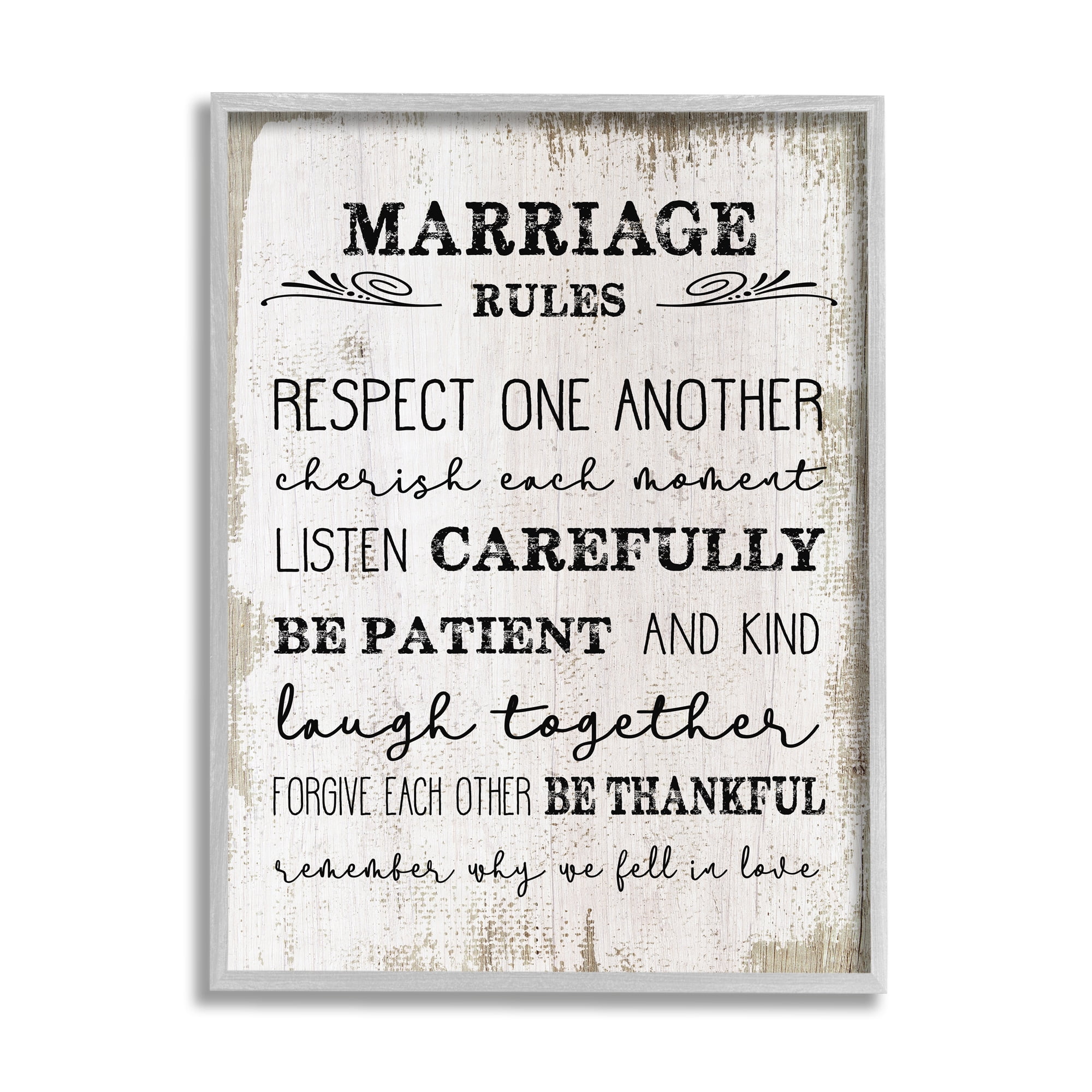 Stupell Industries Marriage Rules Home Family Inspirational Word Textured Design Graphic Art Framed Art Print Wall Art, 24x30, By Daphne Polselli