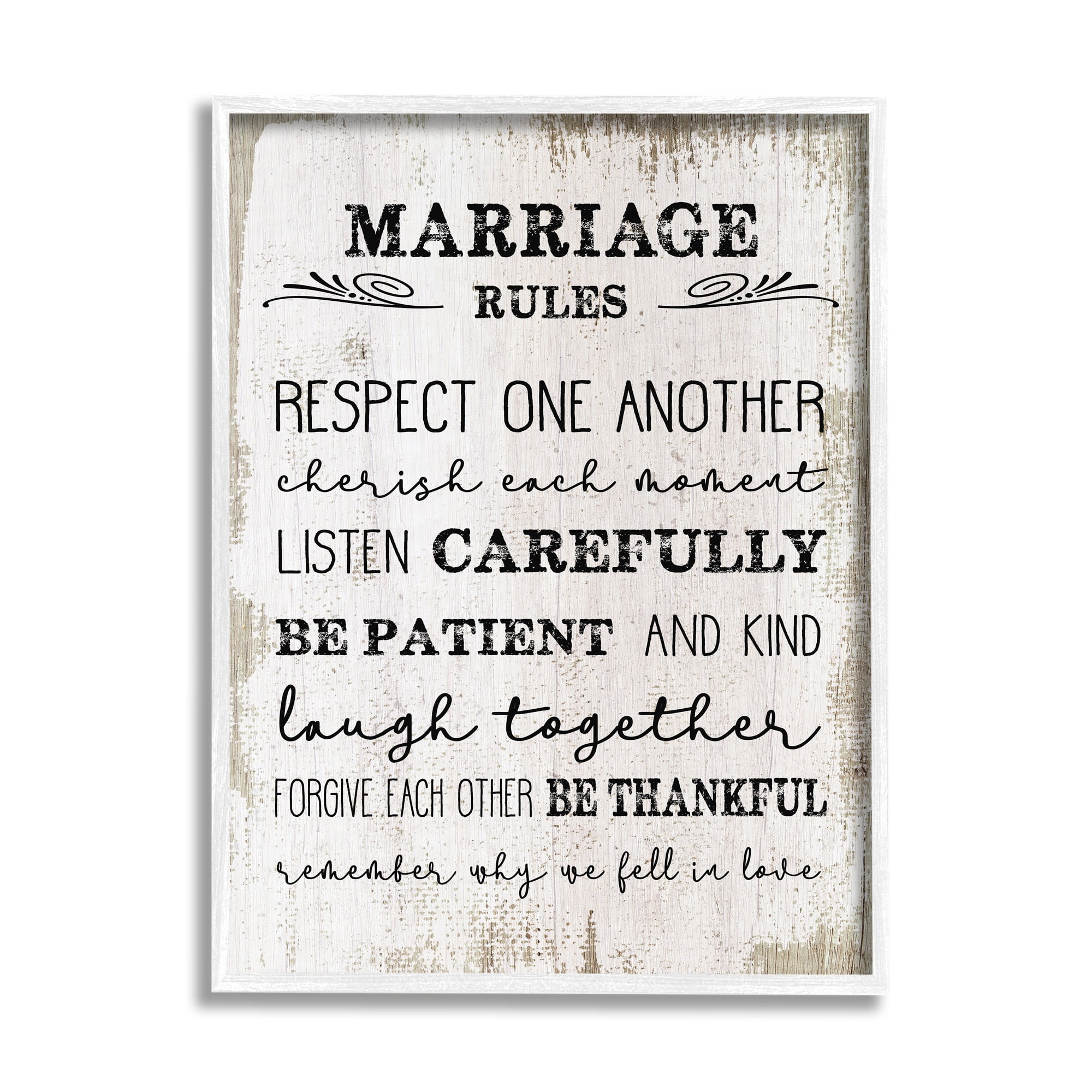 Stupell Industries Marriage Rules Home Family Inspirational Word Textured Design Graphic Art Framed Art Print Wall Art, 24x30, By Daphne Polselli
