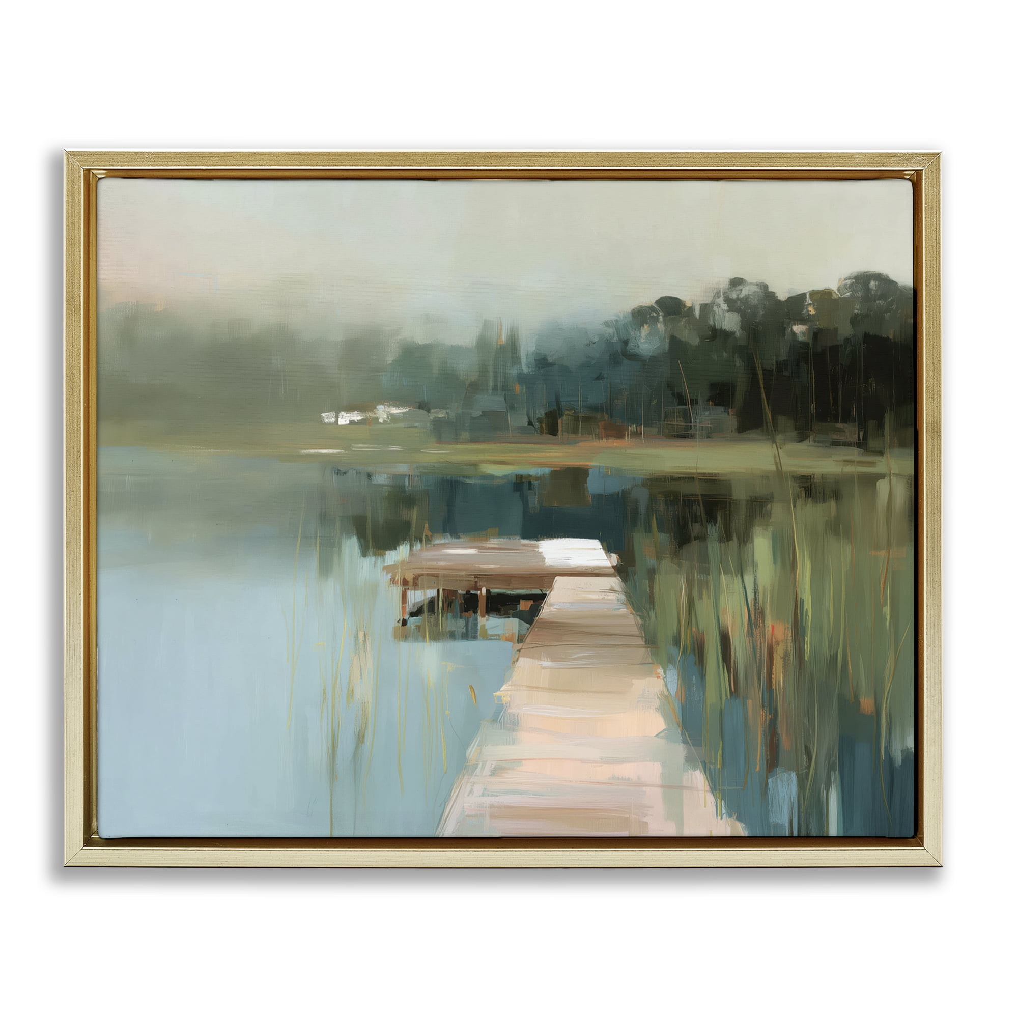 Stupell Industries Marsh Pier Abstraction Gold Framed Floater Canvas Wall Art, design by Kim Curinga
