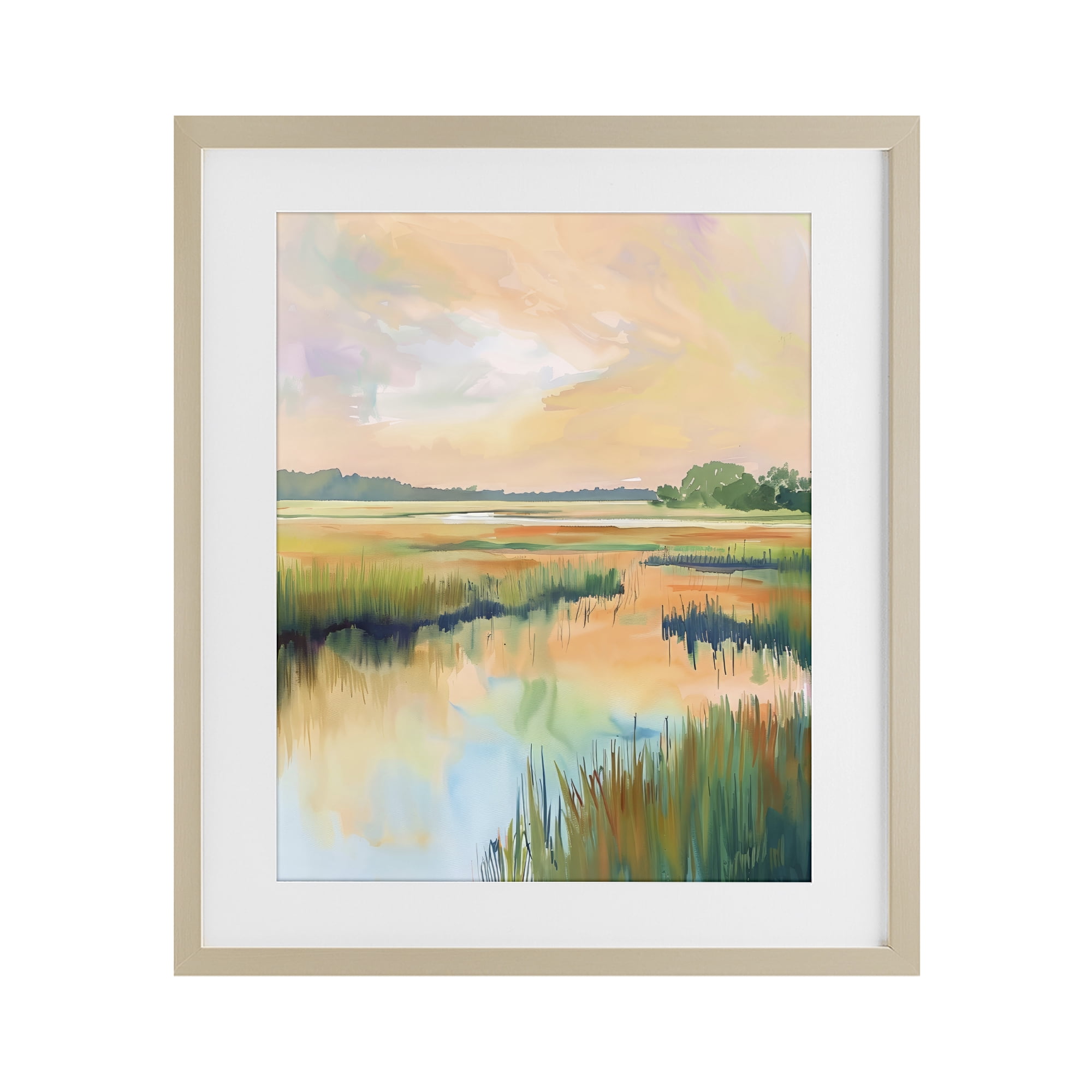 Stupell Industries Marsh Sunset over Tranquil Stream Birch Framed Print Under Glass, design by LSR Design Studio