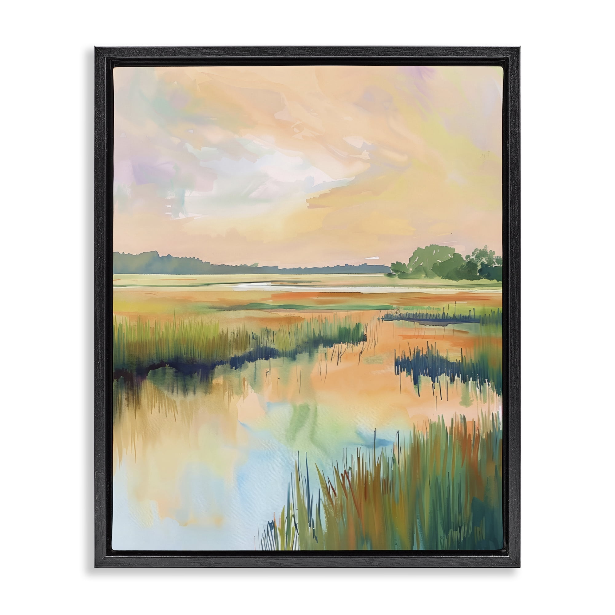 Stupell Industries Marsh Sunset over Tranquil Stream Black Framed Floater Canvas Wall Art, design by LSR Design Studio