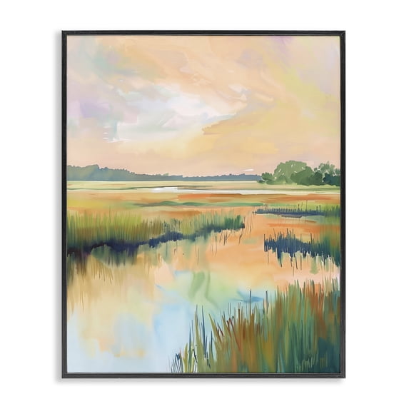 Stupell Industries Contemporary Marsh Sunset over Tranquil Stream Black Framed Giclee Art, 11 x 14, by LSR Design Studio