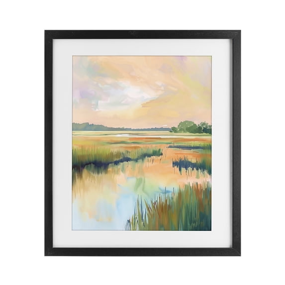 Stupell Industries Contemporary Marsh Sunset over Tranquil Stream Black Framed Print Under Glass, 13 x 16, by LSR Design Studio