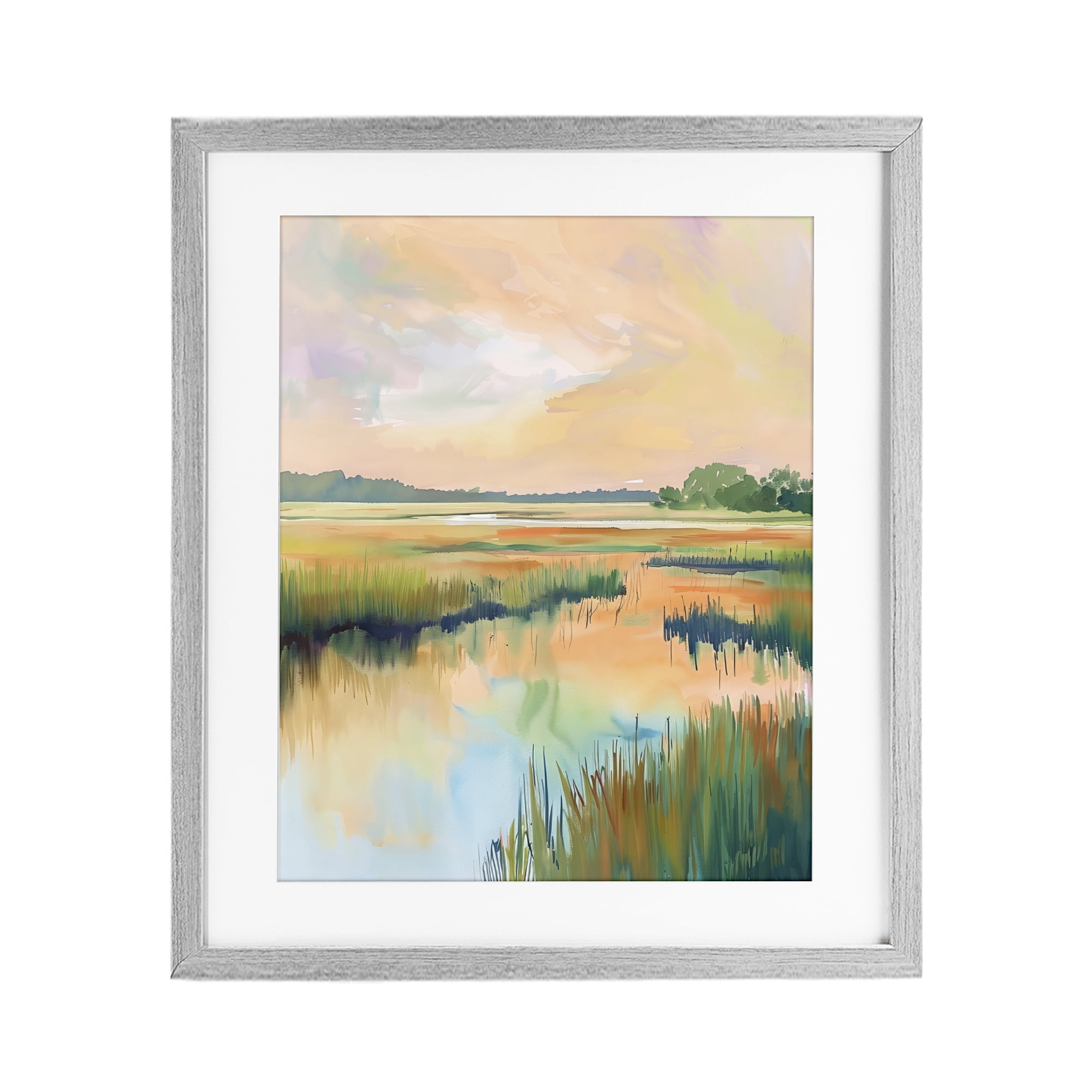 Stupell Industries Marsh Sunset over Tranquil Stream Gray Framed Print Under Glass, design by LSR Design Studio