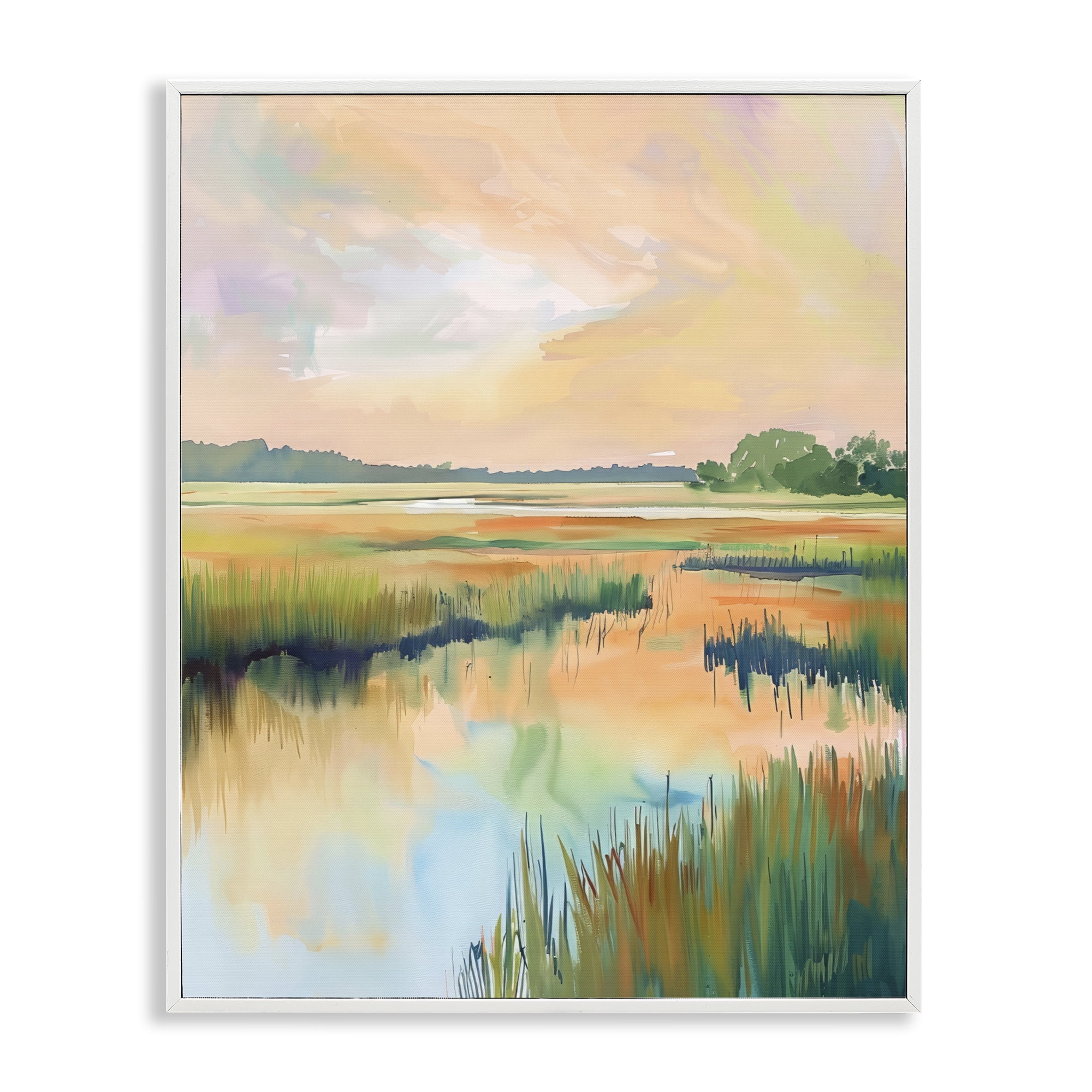 Stupell Industries Marsh Sunset over Tranquil Stream White Framed Giclee Art, design by LSR Design Studio
