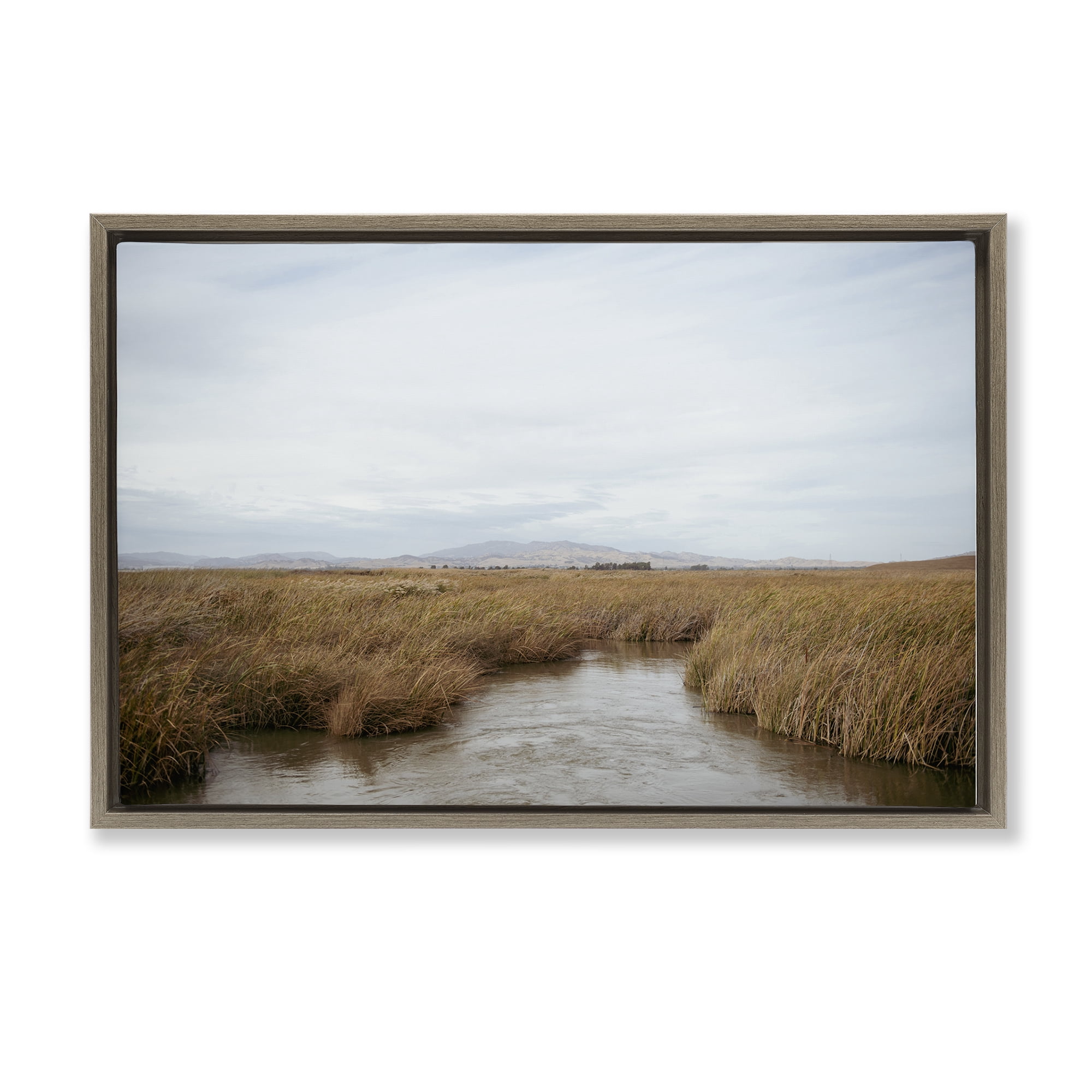 Stupell Industries Marshland Stream View Landscape & Nature Photography Brown Floater Framed Canvas Art Print Wall Art, 25 x 17