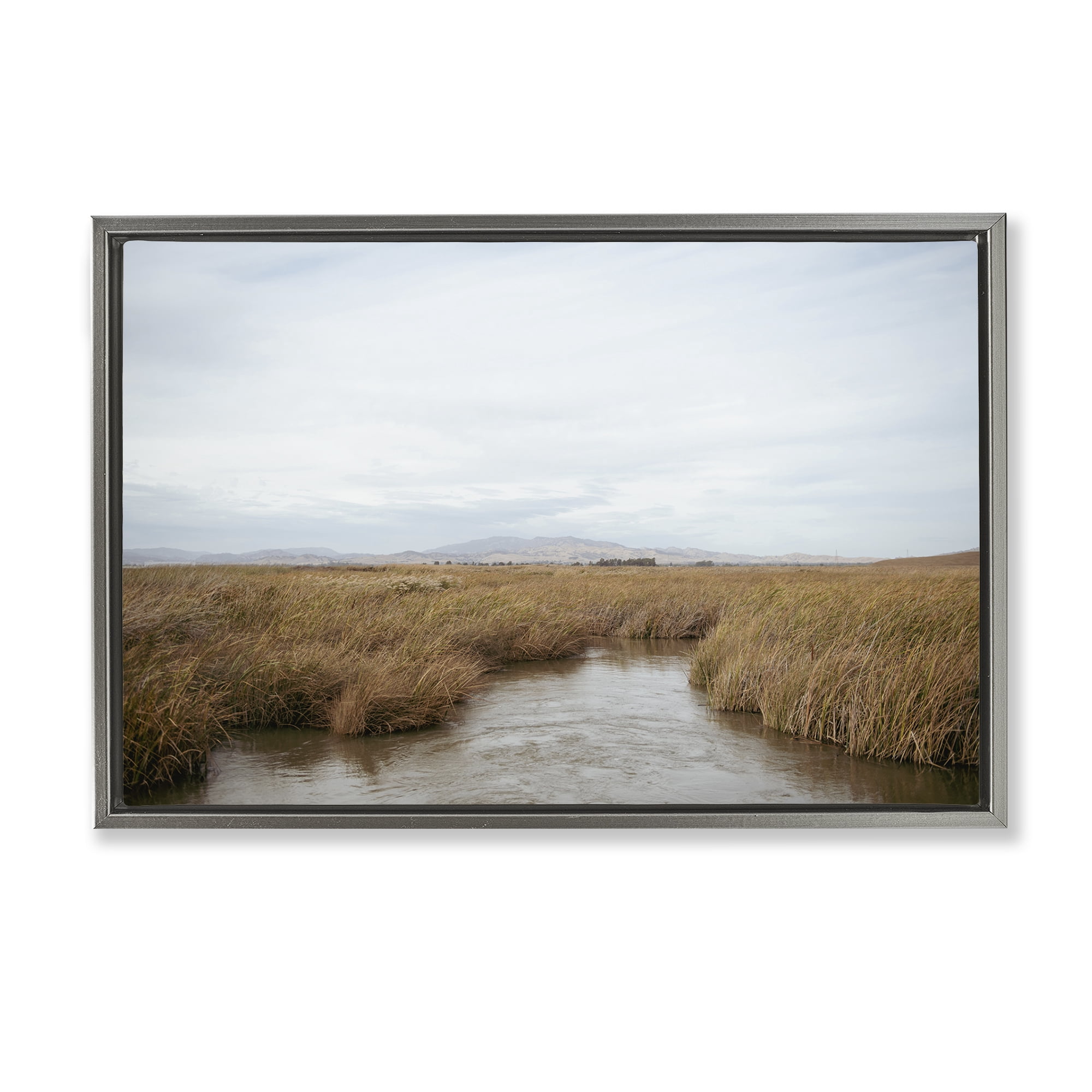 Stupell Industries Marshland Stream View Landscape & Nature Photography Gray Floater Framed Canvas Art Print Wall Art, 31 x 21