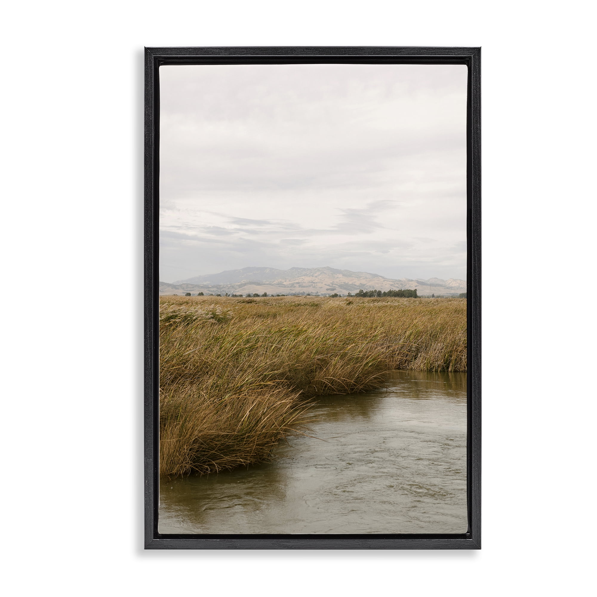 Stupell Industries Marshland with Distant Mountain Landscape & Nature Photography Black Floater Framed Canvas Art Print Wall Art, 17 x 25